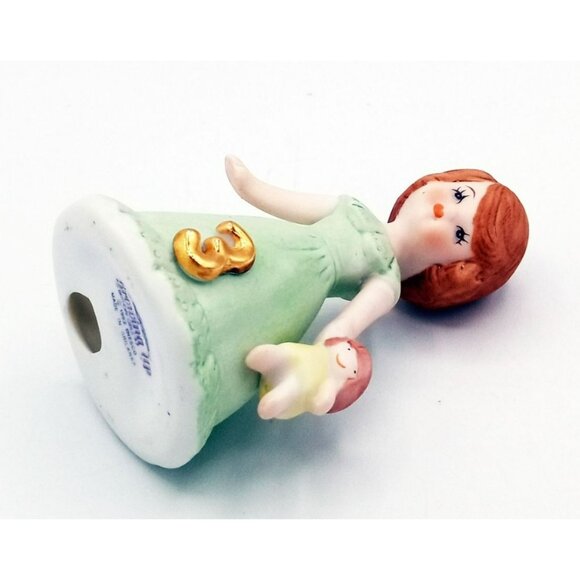 Enesco Birthday Girl Age 3 Brunette Green Dress Bisque Porcelain 1982 3.25" - Picture 13 of 15